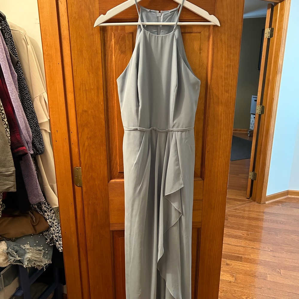 David’s bridal dusty blue bridesmaid dress.